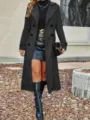 Eleganter Damen langer Wollmantel zweireihig Winter Oberbekleidung stilvolle Jacke - S / Dunkelgrau