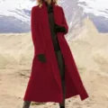 Womens Red Long Woolen Trench Coat Plus Size Casual Overcoat Winter Outerwear Apparel - S / Burgundy