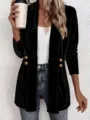 Cardigan Donna in Velluto Nero Maniche Lunghe Aperto Davanti Elegante Casual Giacca - Nero