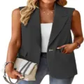 Damen Einfarbig Aermellos Blazer Weste Casual Offene Front Anzugjacke Oberbekleidung - S / Dunkelgrau