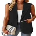 Damen lässige ärmellose Blazer Weste Revers Ein Knopf Anzug Weste Oberbekleidung Top - S / Schwarz