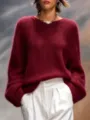 Burgundy oversized crewneck mohair sweater for women long sleeve casual winter top - XS / Burgundy