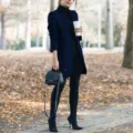 Damen einfarbige Stehkragen Wollmantel fuer Herbst und Winter, elegante Mode Oberbekleidung. - S / Oberteile / Marineblau
