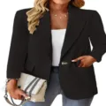Lässiger einfarbiger Damen Blazer, Slim Fit Revers Ein Knopf stilvolle Jacke Detailansicht. - S / Schwarz