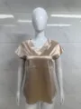 Damen Satin V-Ausschnitt Kurzarm Top Elegante Einfarbige Freizelbluse fuer Sommer Business - Champagnergold