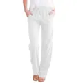 Weiße Leinen Baumwolle lose lässige weite Beinhose mit Kordelzug für Damen Sommer. - S / Weiß