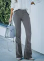 Women High Waisted Corduroy Flare Pants Casual Slim Fit Solid Color Vintage Long Trousers - S / Gray