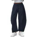 Pantalon de jogging ample bleu foncé avec taille à cordon ajustable et poches pour femmes. - Bleu marine