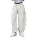 Pantalon de survêtement gris pour femme, pantalon ample décontracté à cordon avec poches. - Blanc