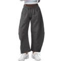 Pantalon de survêtement large gris foncé à cordon, pantalon de sport décontracté pour femme. - Gris foncé