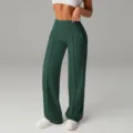 Pantaloni casual a vita alta da donna in verde scuro con elegante piega centrale. - Taglia S / Verde Scuro