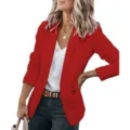 Roter Damen Blazer Langarm einfarbig Business casual Jacke Anzug Oberteil elegant neu - S / Oberteile / Rot