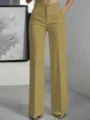 Pantaloni da abito dritti a vita alta fluidi in cachi, stile minimalista chic ed elegante. - Taglia S / Pantaloni e gonne / Kaki