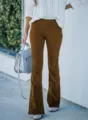 Damen hohe Taillen Kordstoff Schlaghose schmale Passform Freizeithose Detail Ansicht braun - S / Burgunderrot