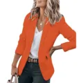 Women's long sleeve solid color blazer, elegant orange suit jacket for autumn fashion style. - S / Orange
