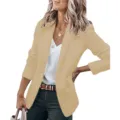 Women casual long sleeve solid color lapel single breasted khaki blazer jacket top - S / Apricot