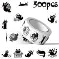 500pcs Roll Cute Black Cartoon Cat Stickers for Journal Notebook Gift Box Sealing Decor - Small Black Cat / 500 Sheets/Roll