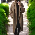 Women long winter woolen trench coat casual double breasted warm overcoat clothing. - S / Brown