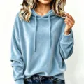 Close-up detail of women's velvet hoodie with adjustable drawstring and long sleeves. - S / Top (F55088) / Light Blue