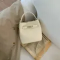 Elegante Damen Litschi Muster Leder Eimer Tasche schicke Henkeltasche Umhängetasche - Off-White Ohne Anhänger