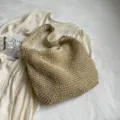 Borsa a tracolla in paglia intrecciata da donna, borsa da spiaggia estiva secchiello - Bianco avorio
