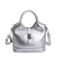 Borsa a secchiello metallizzata argento alla moda da donna, borsa a tracolla con chiusura. - Argento Senza Ciondolo