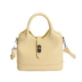 Borsa a mano da donna in pelle verniciata gialla, elegante borsa a secchiello con chiusura. - Giallo senza pendente