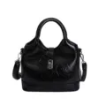 Donna borsa a mano in pelle verniciata nera borsa secchiello elegante con tracolla - Nero senza ciondoli