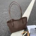Καφέ πλεκτή δερμάτινη τσάντα shopper μεγάλη χωρητικότητα τσάντα ώμου κομψή κομψή - Χωρίς μενταγιόν / Καφέ