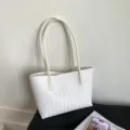 Λευκη Πλεκτη Τσαντα Tote Megalis Horitikotitas Aplos Omou Shopper Gynaikeia Kompsi - Χωρίς μενταγιόν / Λευκό