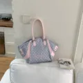 Grey pink polka dot tote bag for women, stylish large capacity shoulder handbag for daily commute. - Grey Pink without Pendant