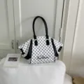 Black and white polka dot handbag, stylish women's shoulder tote bag for daily commute. - White Without Pendant