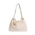 Grand sac cabas d'epaule blanc casse avec joli pendentif en peluche de petit chien. - Blanc Avec Charme