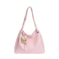 Grand sac cabas épaule rose avec adorable pendentif ours, sac à main décontracté en cuir PU. - Rose Avec Charme
