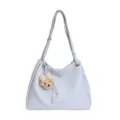 Grand sac cabas épaule bleu clair, sac bandoulière décontracté élégant pour femmes. - Bleu Avec Breloque