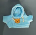 Blue plush doll hoodie sweater with cute bear face patch and adjustable drawstrings for toys. - 30cm Bear Clothes / Blue Hoodie