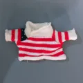 Detailed view of the red and white striped knit sweater for teddy bear dolls, soft textured winter outfit. - National Flag Sweater