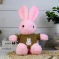 Cute pink plush rabbit toy wearing a cozy brown knitted sweater, soft stuffed doll gift. - Pink Rabbit (Earthy Yellow) / 30cm