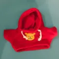 Red fleece teddy bear hoodie doll clothes cute bear patch winter warm outfit detail view - 30cm Bear Clothes / Red Hoodie
