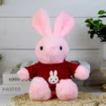 Cute pink plush rabbit toy wearing a red sweater, perfect stuffed animal gift for kids and girls. - Pink Rabbit in Pink Clothes / 30cm