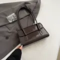 Dark brown patent leather shoulder bag, minimalist underarm handbag variant for women. - Without Pendant / Coffee