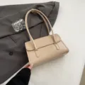 Minimalist beige shoulder underarm bag for women, versatile PU leather daily handbag. - Without Pendant / Khaki