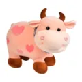 Cute pink plush cow stuffed animal toy with sweet heart patterns for kids decor items - Pink / 28cm