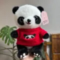 Lindo panda de peluche con suéter tejido rojo vista detallada maravilloso regalo para niños - Panda con jersey de cabeza de panda / 25cm