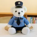 Lindo oso de peluche con uniforme de policía muñeco suave con sombrero y placa para regalo - Oso de Policía Blanco / 25cm