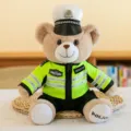 Cute traffic police teddy bear plush toy wearing uniform, soft stuffed doll gift. - Brown Rabbit Fur Traffic Police Teddy Bear