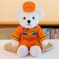 Cute firefighter teddy bear plush toy doll wearing bright orange uniform ideal for kids gifts. - White Firefighter Bear
