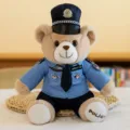Police teddy bear plush toy cute uniform stuffed animal gift for kids and collectors - Brown Rabbit Fur Police Teddy Bear