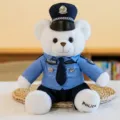 White police teddy bear plush toy cute stuffed animal doll in uniform wear with hat gift. - White Rabbit Fur Police Teddy Bear