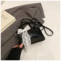 Black bowling handbag with white lace bow, trendy stylish shoulder cross body bag for women. - No Pendant / Black
